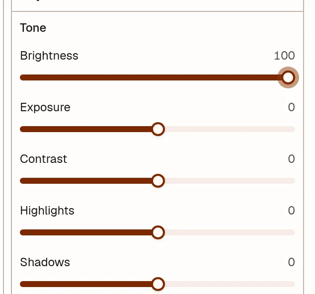 The Image Editor tone controls